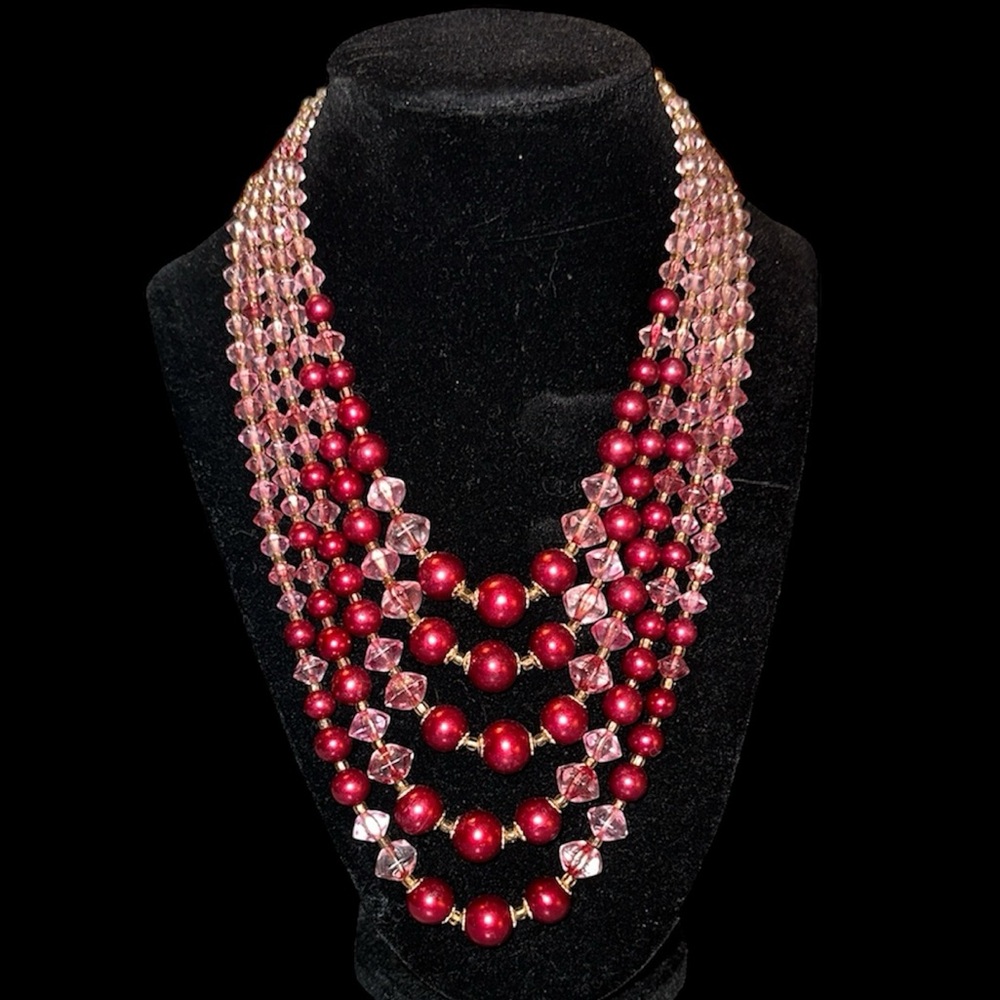 Vintage Necklace - Burgundy and Pink